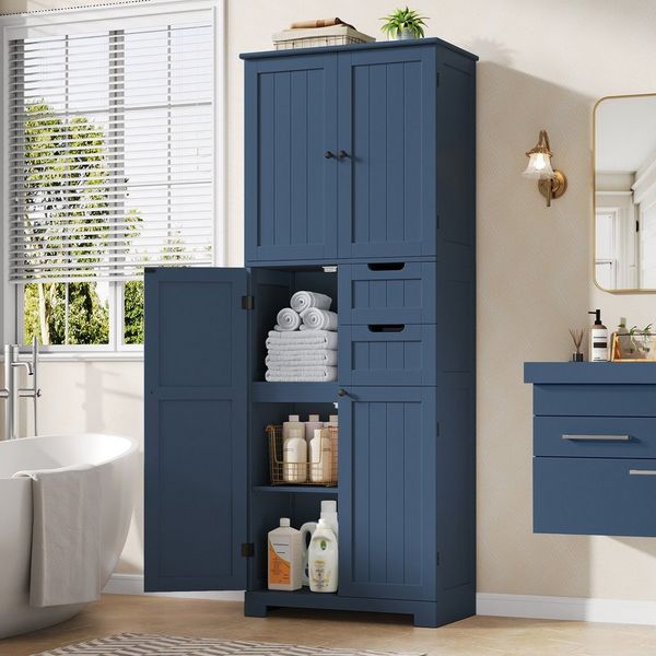 HOMECHO Hochschrank Badezimmerschrank mit 4 Türen 2 Schubladen für Wohnzimmer Küche Esszimmer Büro 164.5X 60x30cm