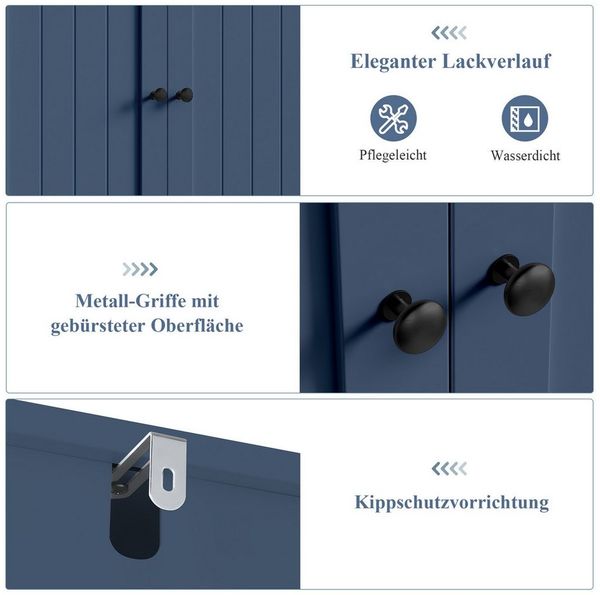 HOMECHO Hochschrank Badezimmerschrank mit 4 Türen 2 Schubladen für Wohnzimmer Küche Esszimmer Büro 164.5X 60x30cm Bild 4