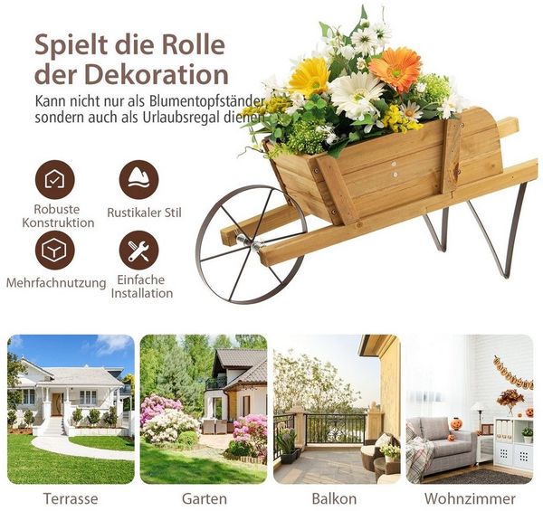 COSTWAY Blumenständer, mit 9 magnetischen Zubehörteilen & 2 Griffen, Walnuss