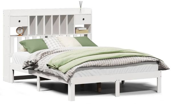 vidaXL Massivholzbett mit Regal ohne Matratze Weiß 150x200 cm Kiefer 3322604 Bild 2