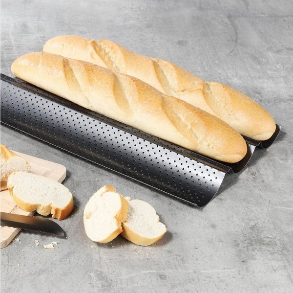 HI Baguetteblech Baguette- Backblech Baguetteblech 3 Mulden Karbonstahl beschichtet Hi