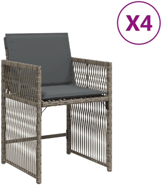 vidaXL Gartenstühle mit Kissen 4 Stk. Grau Poly Rattan 365036