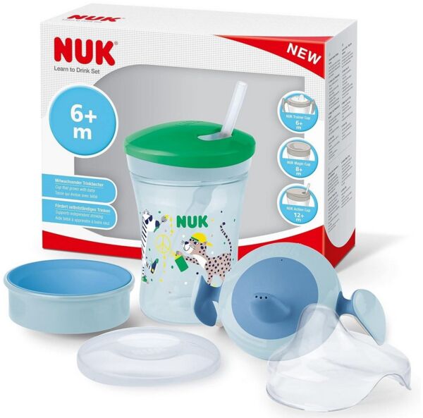 NUK Trinklernbecher NUK Trinklernset Evolution – Leopard Motiv, BPA-frei, 3-tlg, Trinklernset