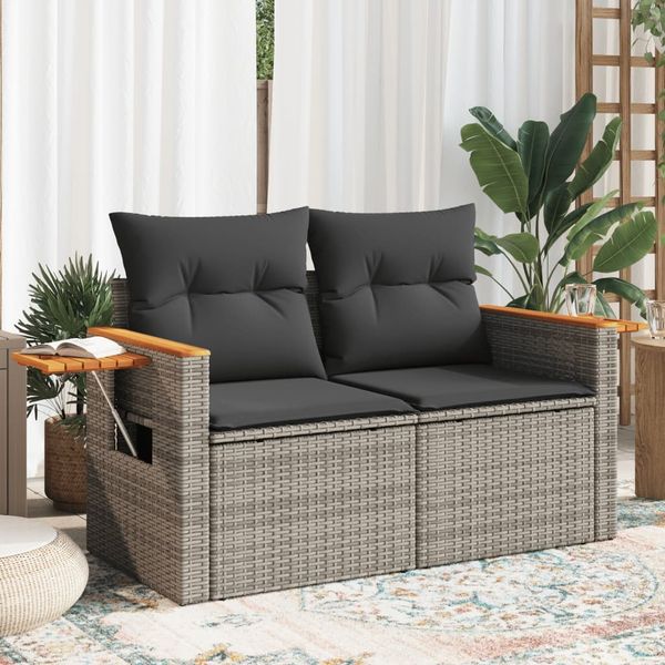 vidaXL Gartensofa 2-Sitzer mit Kissen Grau Poly Rattan 366129