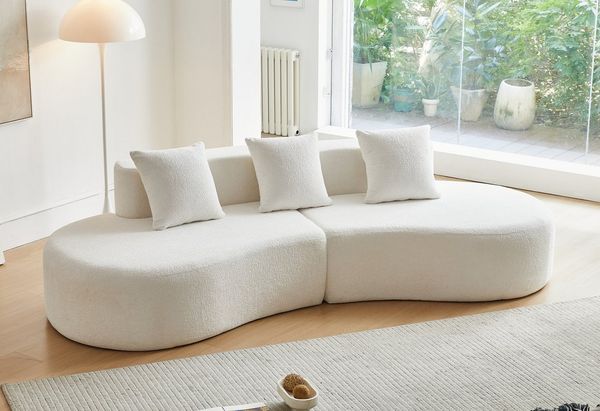 LVHOM Loungesofa Dreisitzer-Sofa, geschwungenes Design, reich gepolstert, Inklusive drei Zierkissen, die abgerundete Form verhindert Stöße und Anstoßen, belastbar bis ca. 450 kg, komprimiertes Sofa, ideal für Wohnzimmer, Apartment und Homeoffices