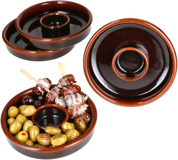 4x Juego Tapas Schale Ø17,8cm Olivenschale Ton-Cazuela mit Kernablage Antipasti