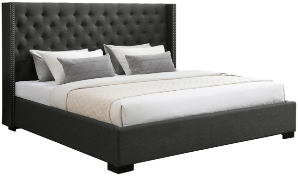 Vente-unique - Bett mit Bettkasten mit gestepptem Kopfteil - 200 x 200 cm - Stoff - Grau - MASSIMO Bild 3