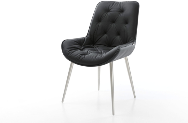 Esszimmerstuhl Taimi-Flex Echt-Leder Schwarz 4-Fuß konisch Edelstahl