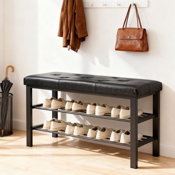ANYSUN Schuhbank mit Sitzkissen, Schuhregal mit 3 Ebenen, aus Metall und Kunstleder (1-St), Schuhaufbewahrung für Wohnzimmer Eingangsbereich, 80 x 30 x 50 cm