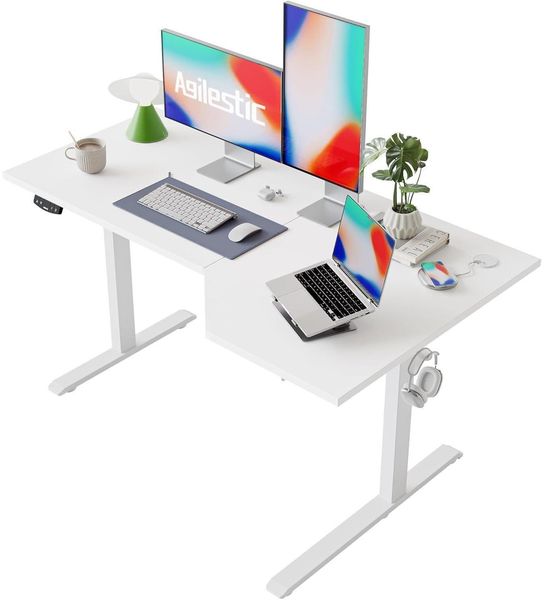 Elektrischer L-förmiger Stehschreibtisch 140 cm höhenverstellbar White