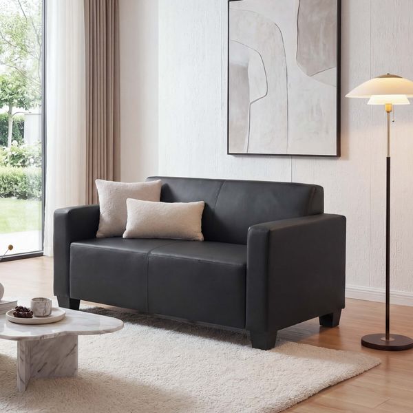 2er Sofa Couch Lyon Loungesofa Kunstleder ~ schwarz