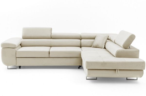 Muffo Ecksofa Wild Ecksofa mit Schlaffunktion, Verstellbare Kopfstützen, Schlaffunktion mit Bettkasten