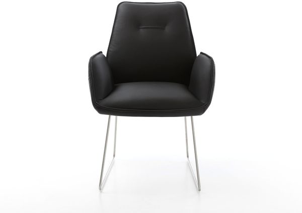 Esszimmerstuhl Zoa-Flex Echt-Leder Schwarz Kufengestell Edelstahl Taschenfederkern Bild 2