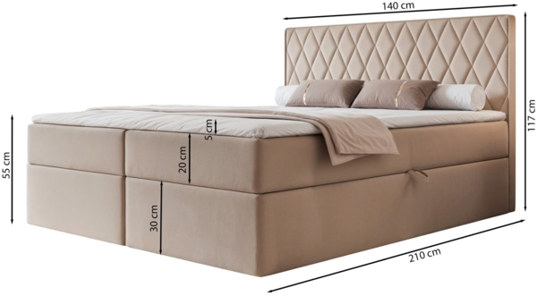 Selsey 'Carenzo' Boxspringbett mit Bonellmatratze, Topper, Velours, taubengrau, 140x200 cm Bild 4