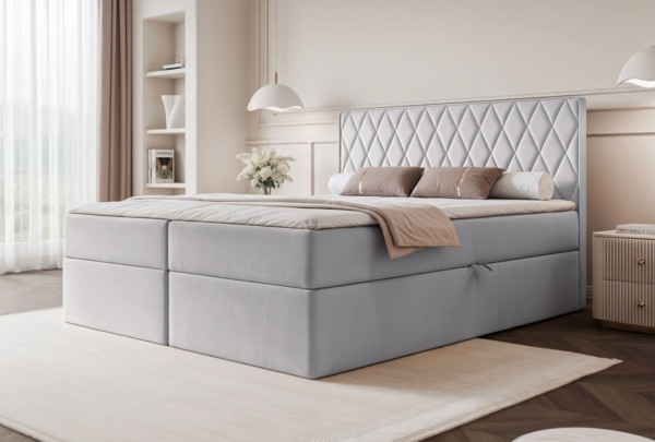 Selsey 'Carenzo' Boxspringbett mit Bonellmatratze, Topper, Velours, taubengrau, 140x200 cm Bild 2