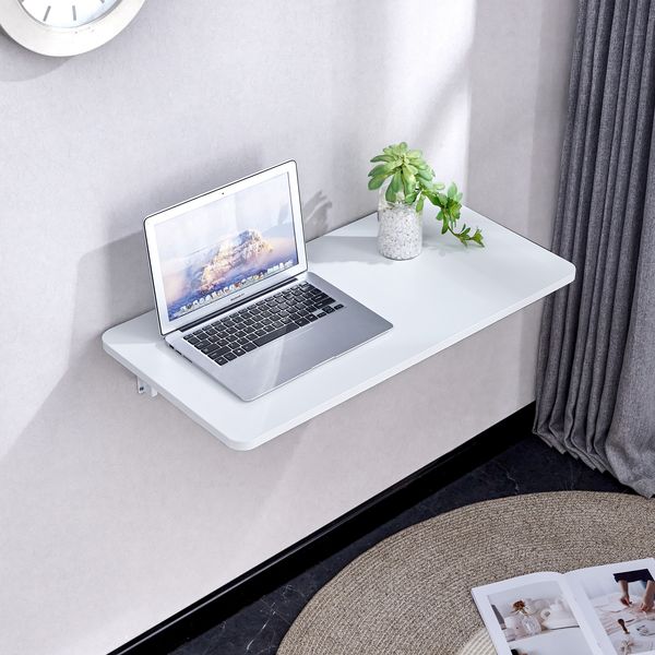 Klapptisch zur Wandmontage H 18.5 x T 114 x B 56 cm aus MDF in Weiß, platzsparend und kratzfest für Home Office & Küche