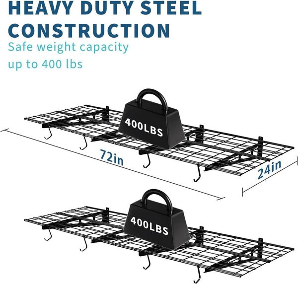 GarveeMore Schwerlastregal Garagen 2er-Pack,183x61cm,Tragkraft 181 kg, Wandregal für die Garage,Werkstatt und Schuppen -Montageset