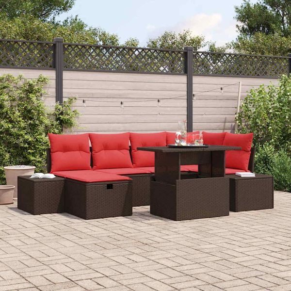 vidaXL Gartensofa-set mit Kissen mit Speicher 7 pcs Poly-Rattan 3359881