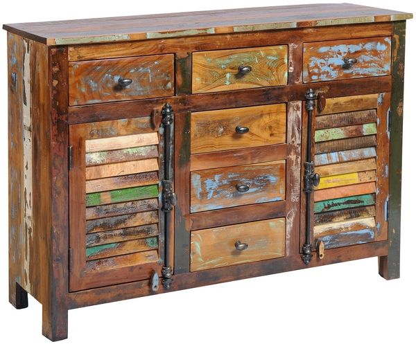 Sideboard 123x89cm 'Hawkins' recyceltes Altholz mehrfarbig lackiert