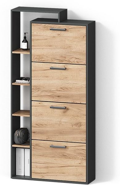 Livinity® Schuhkipper Ortello, Goldkraft Eiche/Anthrazit/Anthrazit, 80x166.1 cm mit 4 F. (1 St)
