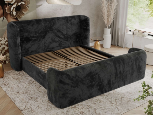 Polsterbett mit Lattenrost, Doppelbett für Schlafzimmer, Gepolstertes Kopfteil, Foam matratze, Härtegrad H2 - EMORA CLASSIC DUO - 200 x 200 cm - Dunkelgrau Stoff - MIRO - LUX Bild 3