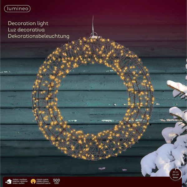 LED Lichterkranz Metall mit Timer Stecker Outdoor & Indoor Weihnachtsdeko 38 cm - 500 LED
