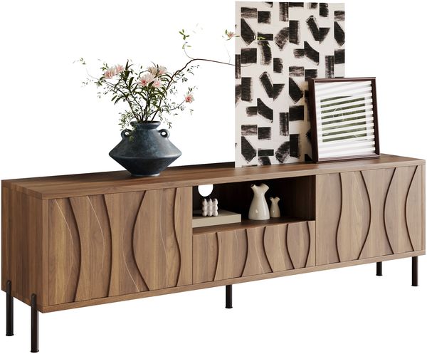 TV-Schrank mit drei Türen. Niedriger Schrank, Wohnzimmermöbel, Maße: 160 x 35 x 46 cm (Länge x Breite x Höhe).