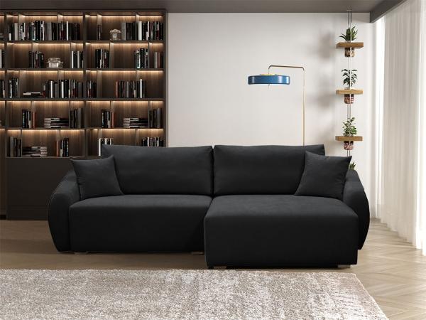 Ecksofa Designersofa Sofa ELISE in Stoff Wind Schwarz Ottomane Rechts