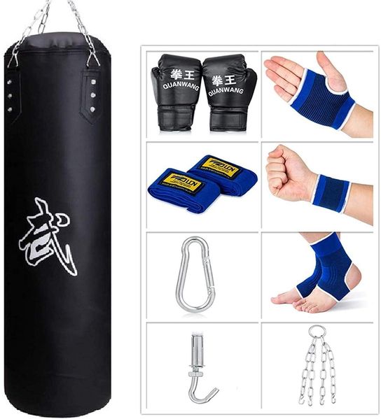 Boxsack Sandsack Set Erwachsene Jugendliche MMA Muay Thai UFC 100/120cm Schwarz