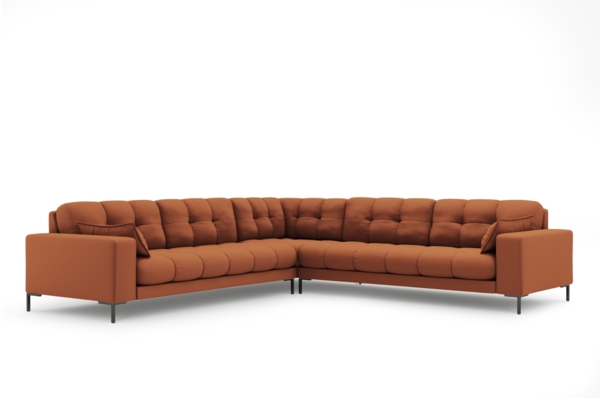 Micadoni Symmetrisches Ecksofa Mamaia 6-Sitzer Strukturierter Stoff Neve Ziegel schwarze Beine