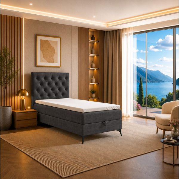Best for Home Boxspringbett K18 Single SLIM mit Bettkasten & Bonellfedrkernmatratze, Topper H3 (Einzelbett, Polsterbett, Juniorbett, Hotelbett, versch. Größen, 1-St, 70x200 80x200 90x200 100x200 cm), mit oder ohne Topper, Flexible Liefermöglichkeiten, ...
