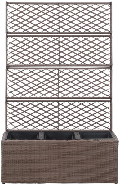 vidaXL Hochbeet mit Rankgitter 3 Töpfe 83×30×130cm Poly Rattan Braun 46938