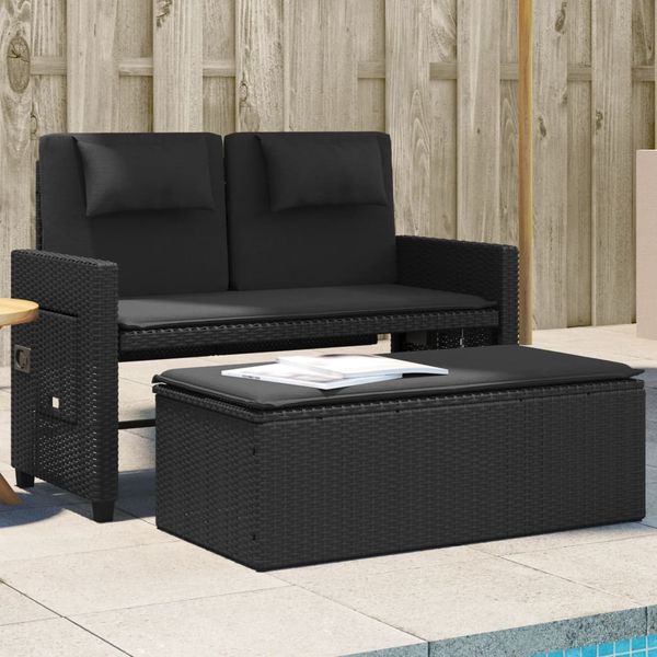 vidaXL Gartenbank Verstellbar mit Kissen Schwarz Poly Rattan 365817