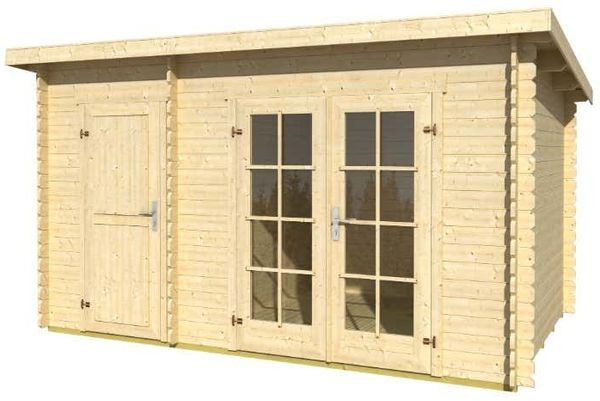 Lasita Maja Flachdach Gartenhaus Belmont Gartenhaus aus Holz in Grau Holzhaus mit 28 mm Wandstärke Blockbohlenhaus mit Montagematerial