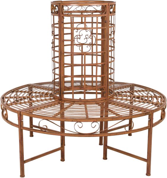 Baumbank ODIN - Stahl Rostfarben 112x120,5x120,5cm | Gartenbank wetterfest Terrassenbank Sitzbank Outdoor