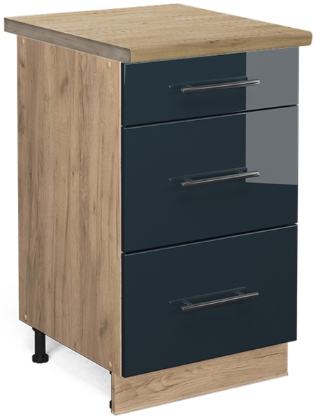 Küchenunterschrank Fame-Line Dunkelblau Hochglanz 50 cm , AP Eiche Vicco