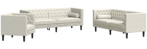 vidaXL 3-tlg. Chesterfield-Sofa-Set mit Nackenrollen Creme Samt 3209288