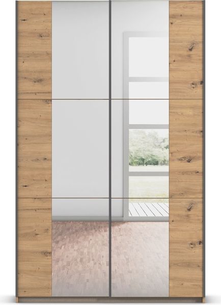 rauch Kleiderschrank, Schwebetürenschrank KRONACH, 2-türig, Spiegel teilaufgelegt, Eiche Artisan, 131 x 210 x 59 cm Bild 2