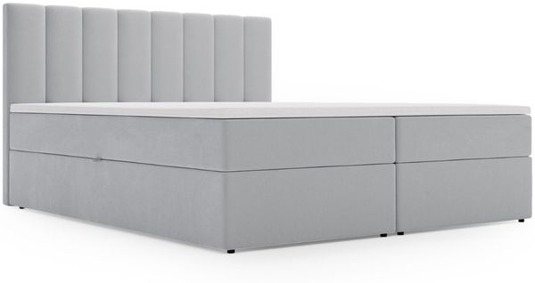 GRAINGOLD Mocca Doppelbett 180x200, Boxspringbett mit gepolstertes Kopfteil, zwei Bettkästen, Velour-Stoff, Grau Bild 2
