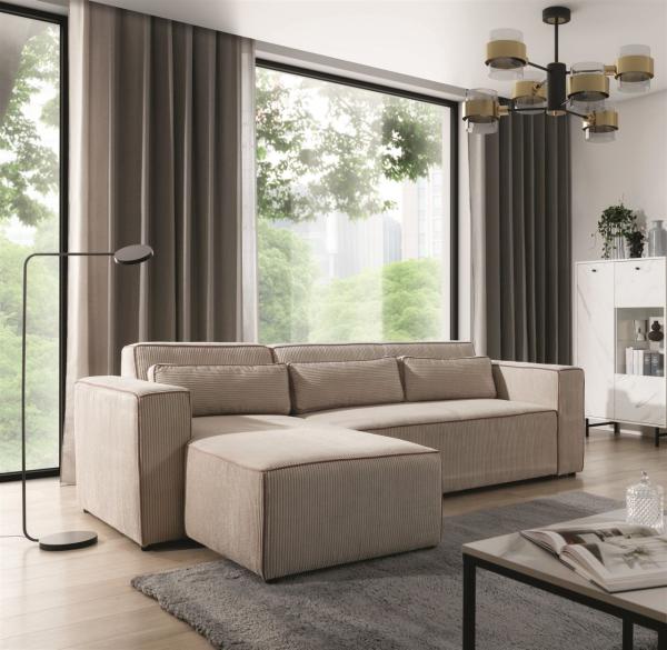 Ecksofa Schlafsofa WALDO Stoff Poso Beige Ottomane Links