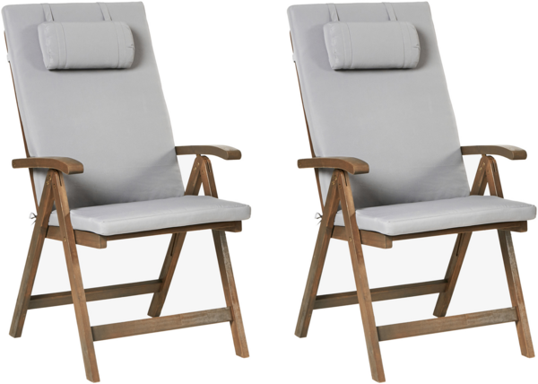 Set mit 2 Stühlen und Sitzkissen AMANTEA PREMIUM Akazienholz Hellgrau