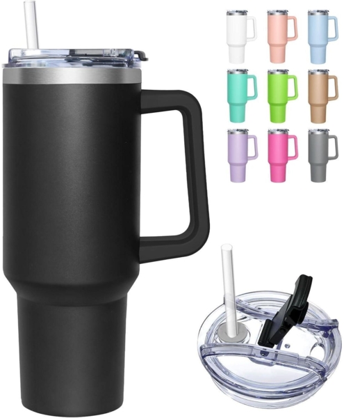 Thermobecher 2-in-1-Deckel 1180ML Kaffeebecher Trinkbecher Strohhalm Edelstahl