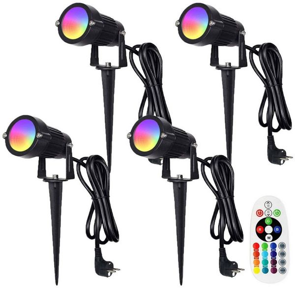 MUPOO LED Gartenstrahler Gartenbeleuchtung, 16 Farben 4 Modi RGB Gartenstrahler mit Erdspieß, 6W, RGB+Warmweiß (EU-Stecker), Gartenleuchte mit Fernbedienung, Gartenbeleuchtung mit Kabel für Garten Rasen Baum