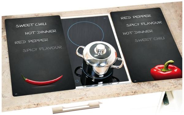 Multi - Glasschneideplatte 2er Set CHILI / Kesper / Herdabdeckplatten / Glasschneidbrett / Glasplatte / Spritzschutz