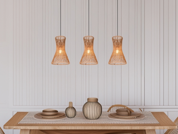 LED Pendelleuchte 3-flammig mit Lampenschirmen aus Papiergarn, Breite 75cm