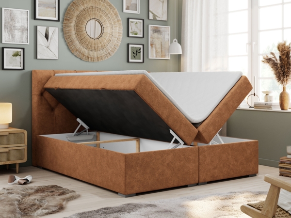 Boxspringbett, Bett, Polsterbett, zwei Bettkästen - ALDA - 180x200cm - Orange Stoff - H4 Bild 2