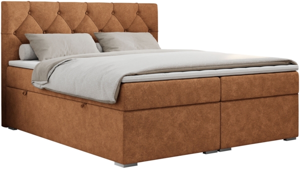 Boxspringbett, Bett, Polsterbett, zwei Bettkästen - ALDA - 180x200cm - Orange Stoff - H4 Bild 3