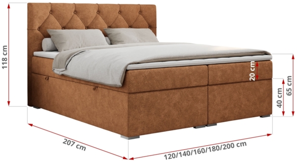 Boxspringbett, Bett, Polsterbett, zwei Bettkästen - ALDA - 180x200cm - Orange Stoff - H4 Bild 5