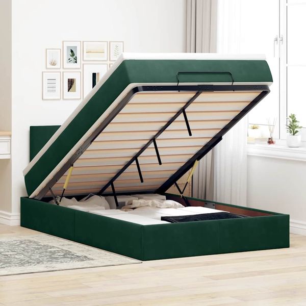 vidaXL Ottomane Bett mit Matratze & LEDs Dunkelgrün 120x190 cm Samt 3312539