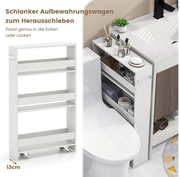 COSTWAY Küchenwagen, schmal, Nischenwagen 4 Ebenen, auf Rollen, 48x12,5x81cm